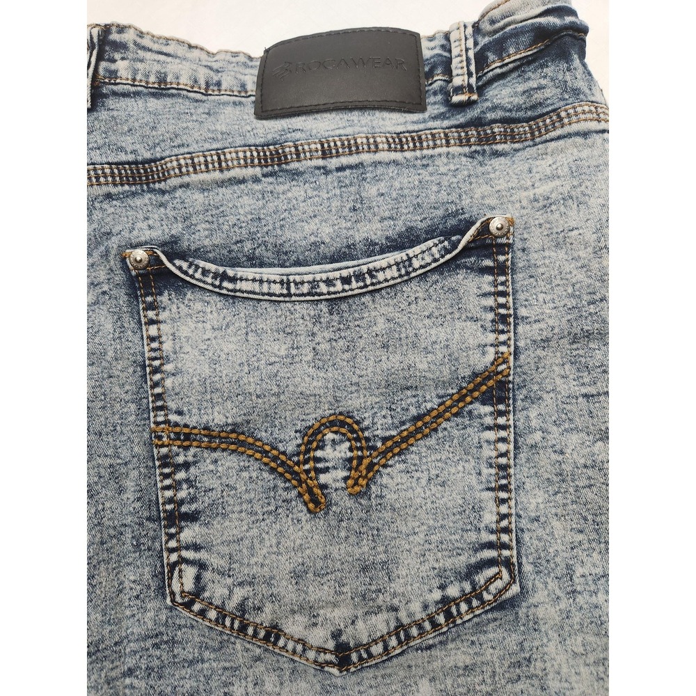 Rocawear Denim Bermuda Shorts Mens 42 Blue Acid Wash Relaxed Fit Stretch - Picture 13 of 15